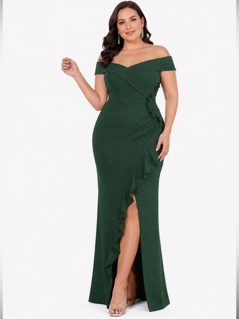 NWT Vfshow off the shoulder, sleeveless maxi, detailed dark green dress size 3XL